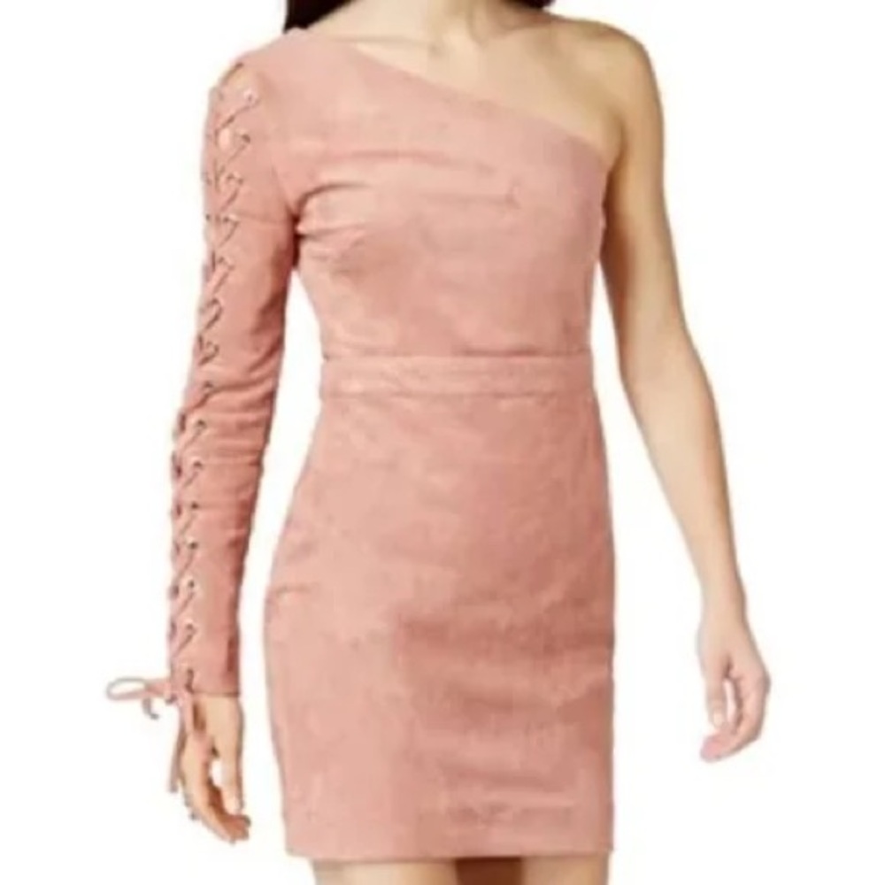 One-Shoulder Pink suede Dress